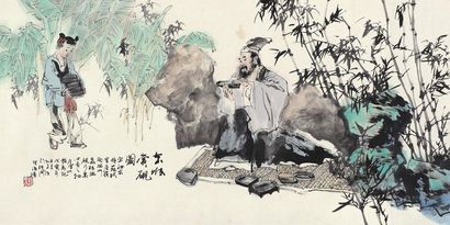 谢志高 戊寅（1986年）作 东坡赏砚图 镜心