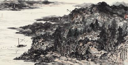 吴静山 庚寅（2010年）作 漫游金山 镜心