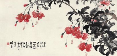 陈凝丹 己未（1979年）作 红灯花盛开 镜框