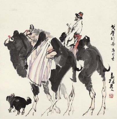 马振声 辛巳（2001年）作 戈壁行舟 镜心