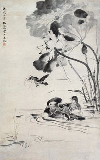 孔小瑜 荷花鸟 镜片