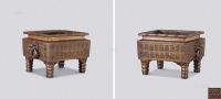 清早期 铜寿字纹竹节兽耳方炉