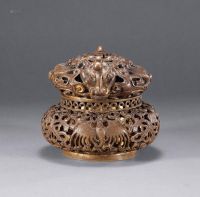 清中期 铜福寿纹鎏金熏炉