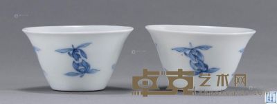 清雍正 青花淡描并蒂莲杯 （二件） 直径6.3cm