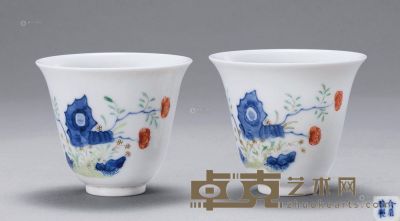 清中期 青花粉彩花卉杯 （二件） 直径6.7cm