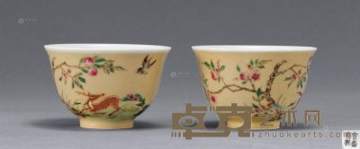 清中期 粉彩灵仙祝寿杯 （二件） 直径6.8cm