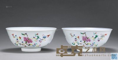 清道光 青花粉彩花卉碗 （二件） 直径14.8cm