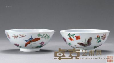 清咸丰 粉彩花蝶碗 （二件） 直径12.6cm