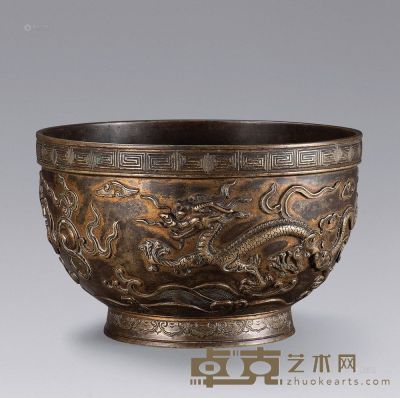 明 铜鎏金海水龙纹碗 直径18.8cm