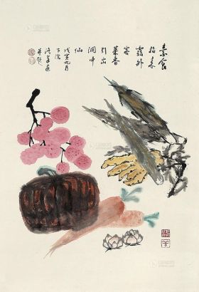邵洛羊 戊寅（1938年）作 素食菜香 立轴