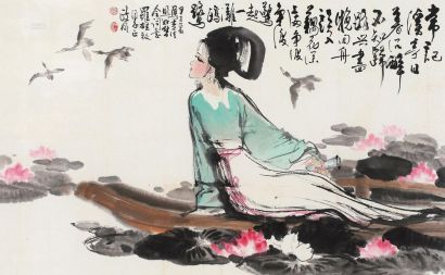 陈政明 甲子（1984年）作 李清照如梦令词意图 镜心