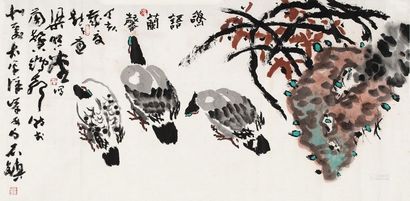梁照堂 丁亥（2007年）作 鸽语兰馨 镜心