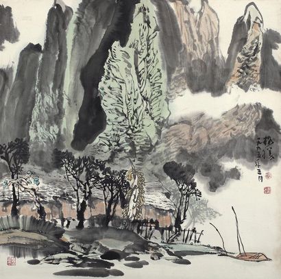 黄格胜 1995年作 山村 镜心