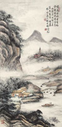 杨培华 丙寅（1986年）作 风雨过溪 镜心