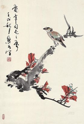 金默如 壬戌（1982年）作 花鸟 镜心