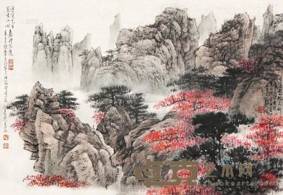 胡念祖 秋山红枫 镜片 45×66cm
