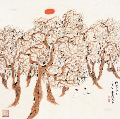 车鹏飞 秋阳高士 镜框