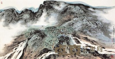 车鹏飞 山亭高会 镜片 138×69cm