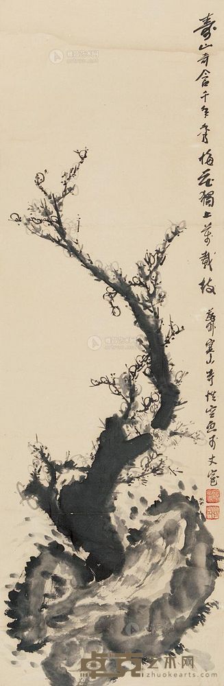 性空 梅石图 立轴 100×33cm