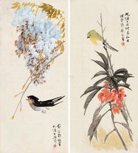 郦馥 花鸟 （两幅） 镜片