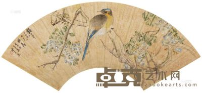 沙馥 辛卯（1891）年作 花鸟 扇面 17.7×52.7cm