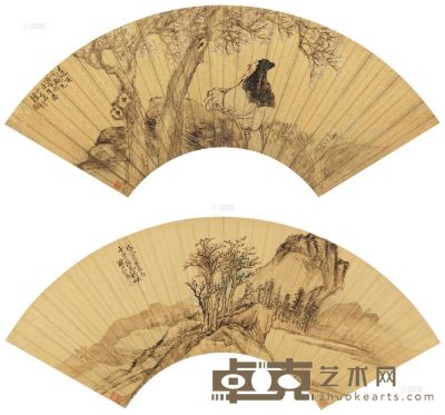 徐祥 汪乔 壬午（1882）年作 戊戌（1898）年作 人物 山水 扇面 18×54.6cm；16.3×51cm
