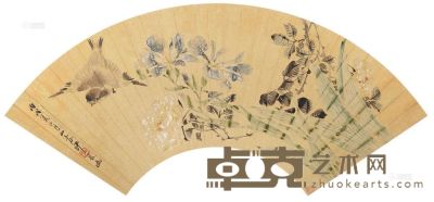 沙馥 丙戌（1886）年作 花鸟 扇面 17.8×51.4cm