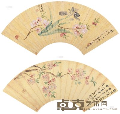 倪耘 张熊 甲子（1864）年作 甲戌（1874）年作 花卉 花卉 扇面 18.3×51.8cm；18.2×52cm