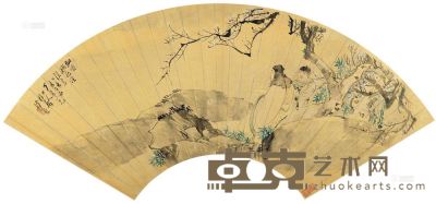 沙馥 乙亥（1875）年作 细嚼梅花读汉书 扇面 18.8×52.9cm