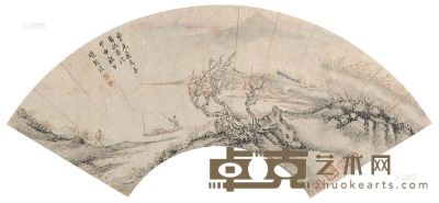 项圣谟 （款） 甲申年作 秋山行舟图 扇面 16.6×49.5cm