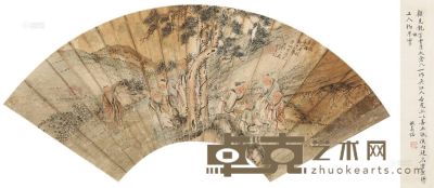 顾见龙 辛酉（1681）年作 九老图 扇面 19.3×53cm