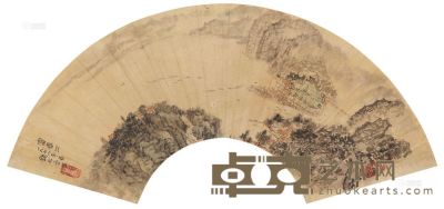 钱松嵒 1976年作 富春江图 扇面 16.5×51.5cm