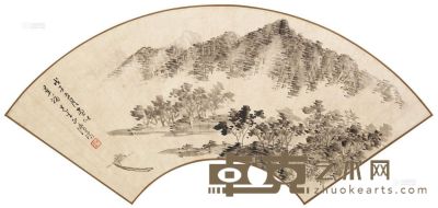 溥心畬 戊子（1948）年作 山水 扇面 18.8×52.2cm