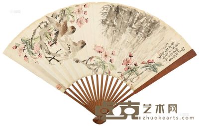 张大壮 丁丑（1937）年作 花鸟 成扇 19.4×51.5cm