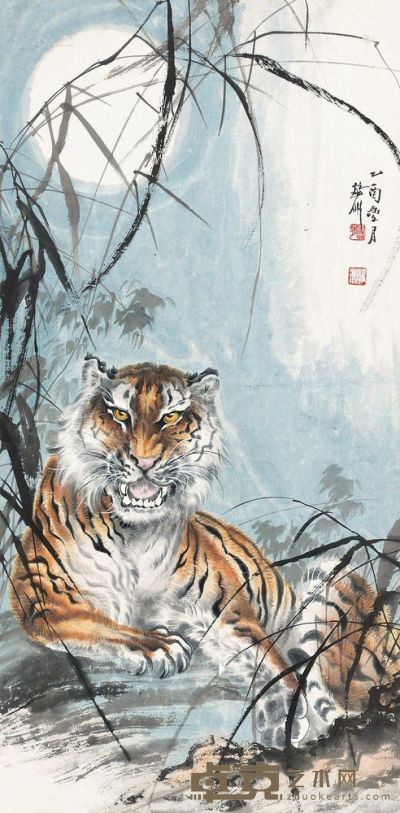 蔡鹤洲 伏虎图 68×34 cm