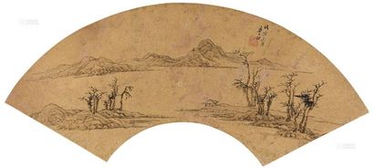查士标 1698年作 江亭秋远 镜心