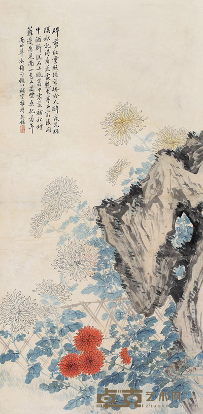 潘振镛 菊寿延年 128×62.5cm 50 3/8 ×24 5/8in.约7.3平尺