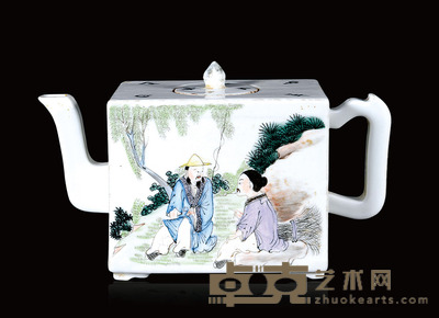 老瓷浅降彩渔翁得利茶壶