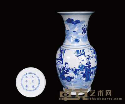 老青花教子图赏瓶 18×38