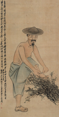 沙佐 负薪读书图 吴昌硕（1844-1927）题