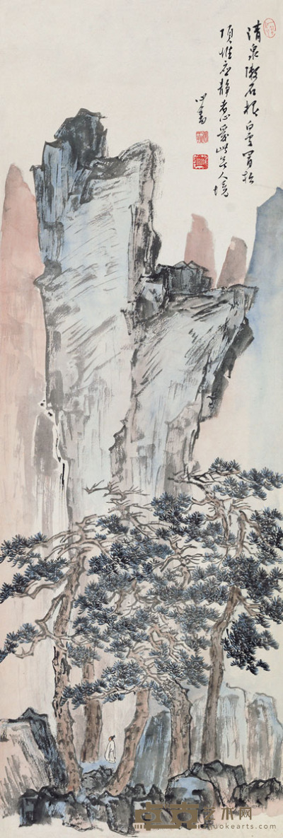 溥儒 清泉漱石图 101×34 cm. 39 3/4×13 3/8 in. 约3.1平尺