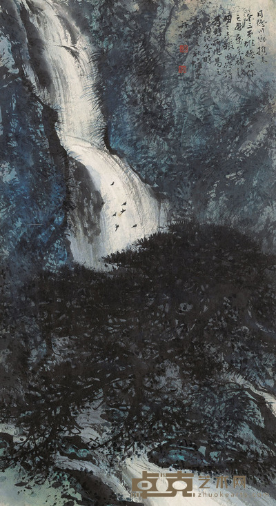黎雄才 松瀑飞雀 67×37 cm. 26 3/8×14 5/8 in. 约2.2平尺