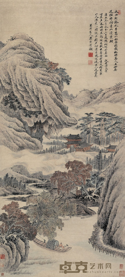吴历 溪山泛舟图 121×54 cm. 47 5/8×21 1/4 in. 约5.9平尺