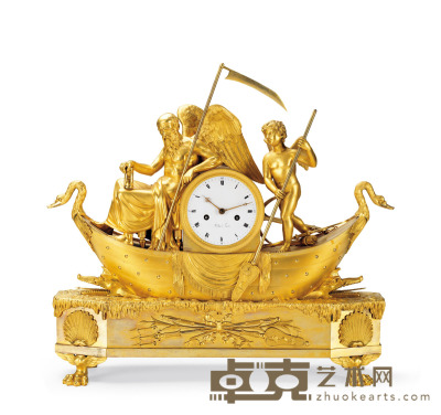 铜鎏金“爱与时间”座钟 55×58×16 cm. (22 7/8×6 1/4×21 5/8 in.)