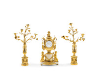 铜鎏金奖杯形三件套壁炉座钟