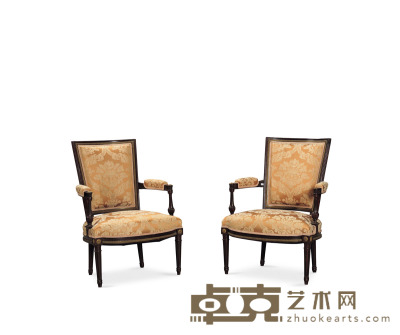 法国路易十六扶手椅带铜配件（2件） 86×60×50 cm. (33 7/8×23 5/8×19 5/8 in.)