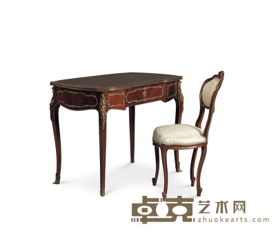 法国路易十六小写字桌&书椅（2件） 86×45×40 cm. (33 7/8×17 3/4×15 3/4 in.)76×100