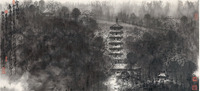 孙永 山寺烟雨图