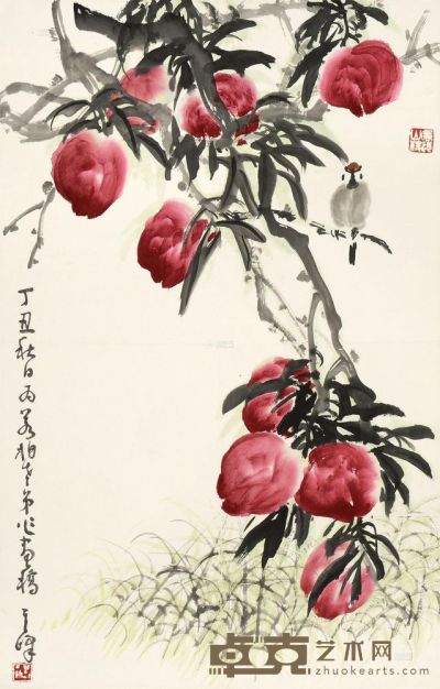 孙其峰 丁丑（1997）年作 大寿图 托片 70×45cm
