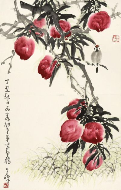 孙其峰 丁丑（1997）年作 大寿图 托片